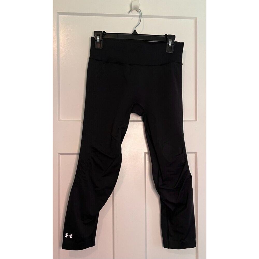 Under Armour Womens Leggings Pants Black Mid Rise Yoga Waistband Workout MEDIUM